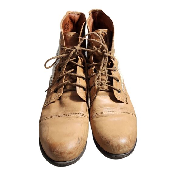 Steve Madden "Thundr-C" Cognac Brown Crochet Accent Lace Up Ankle Boots SZ 10M - Picture 3 of 8